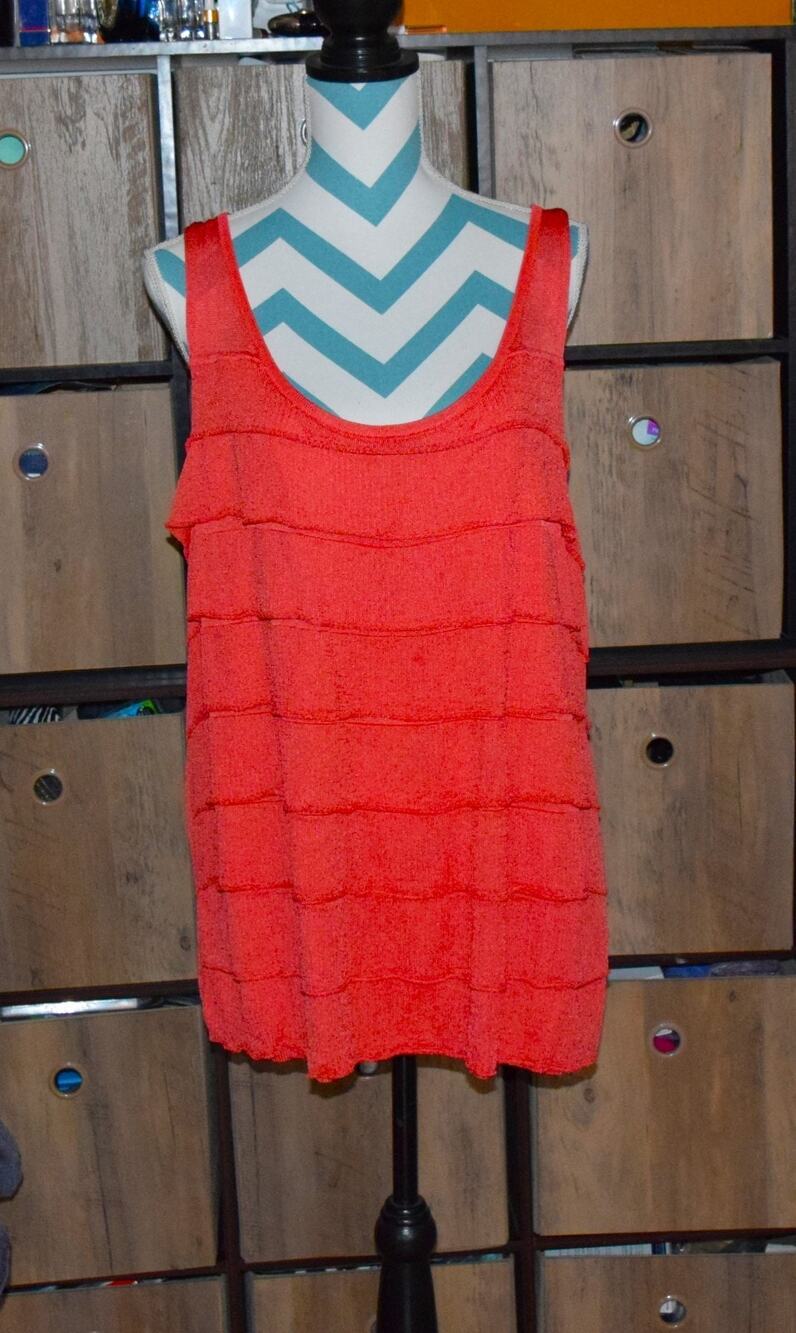 Talbots Womens Size 3X Sleeveless Textured Ruffle Layered Tank coral pink Blouse